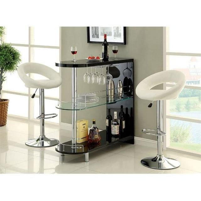 Furniture Of America IDF-BT8333-BK Numbi Black Gloss Lacquer Mini Server In Glass Middle Shelf