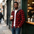 thumbnail image 5 of Dweltoz Men's Plaid Flannel Hoodie Shirt Fashion Casual Long Sleeve Button Up Jacket with Pocket Fall to Winter,Red XL, 5 of 6