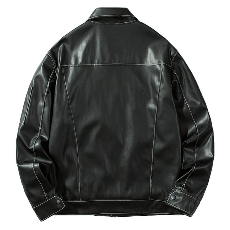 Herrnalise Men's Leather Jacket Fashion Stand Collar Punk Motorcycle Washed Leather Long Sleeve Hoodless Casual Outwear & Jackets Black Herrnalise Men's Leather Jacket Fashion Stand Collar Punk Motorcycle Washed Leather Long Sleeve Hoodless Casual Outwear & Jackets Black