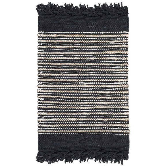 SAFAVIEH Vintage Leather Aaron Stripe Fringed Area Rug, Black/Multi, 2' x 3'
