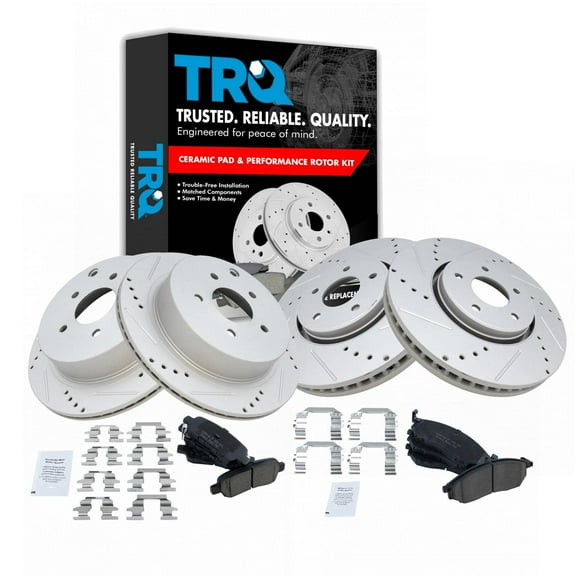 TRQ Front and Rear Performance Brake Pad & Rotor Kit Brake Pads Brake Rotors Set Ceramic Premium G-Coated Fits Select 2005-2012 INFINITI FX35 2013 FX37 2005-2008 FX45 2014 QX70