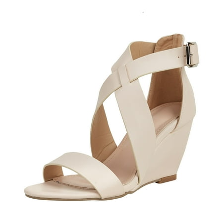 

Kukoosong Summer Platform Sandals Fashion Wedge Heel Sandals Women Cross Straps Plus Size Womens Shoes Beach Sandals for Women Beige 39