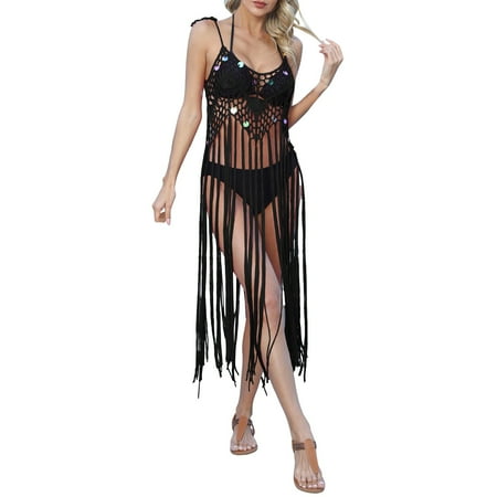 Women s Swimwears Cover-Ups Beach Skirt Border And Fashion Sequin Stitching Pure Hand Hook Suspender Skirt Vacation Long Tassel Bikini Cover Up Female Stylish Summer Beachwear