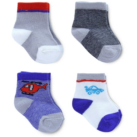 Child of Mine Newborn Baby Boys 4 Pack Transportation Socks, 0-6M