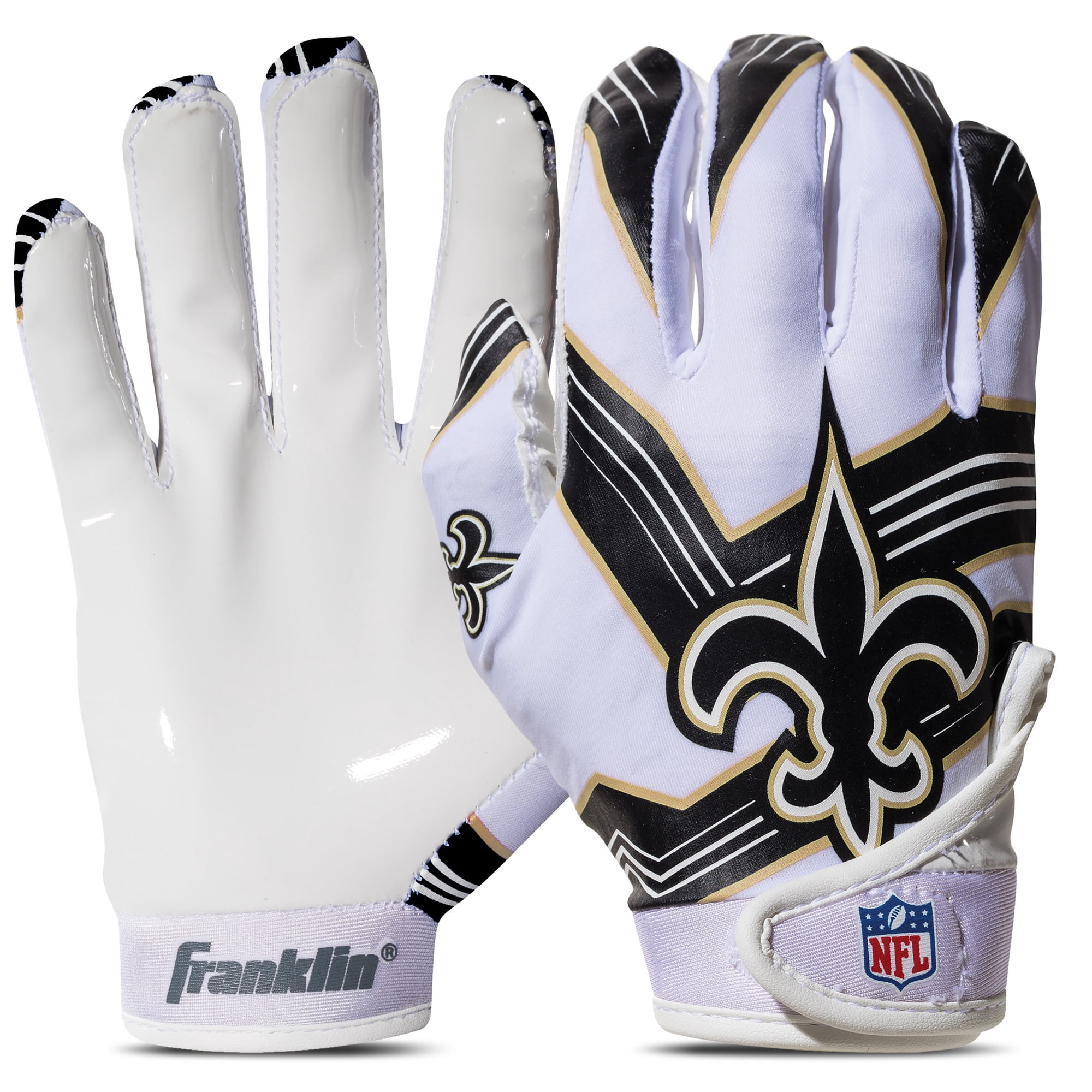 Franklin Sports New Orleans Saints Youth NFL Football Receiver Gloves - Official NFL Team Logos - Kids Football Gear + Accessories - Youth M/L Pair