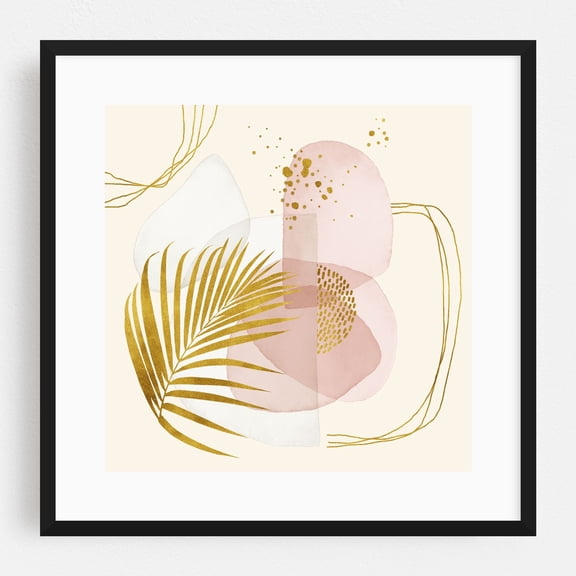 Golden Boho Tropical Vibes - Painting Abstract Minimalist Boho Geometric Pastel Modern Art Botanical Black Framed Wall Art Print 12 x 12 inches
