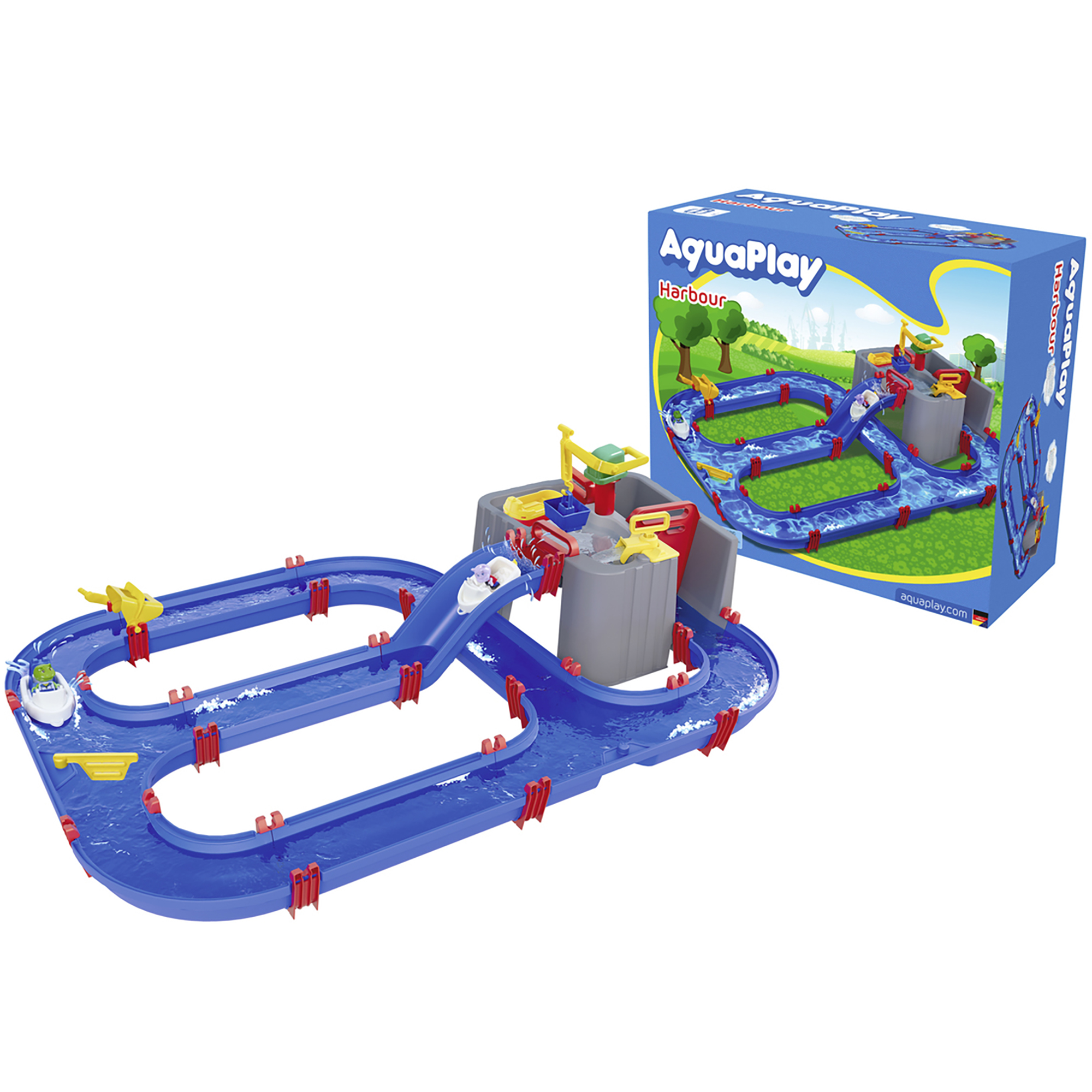 AquaPlay: Harbor Waterway Playset - 3 Toy Boats & 2 Animal Figures, Interactive Slide Canal System, Pump-Sluices-Crane, Outdoor Activity, Kids 3+