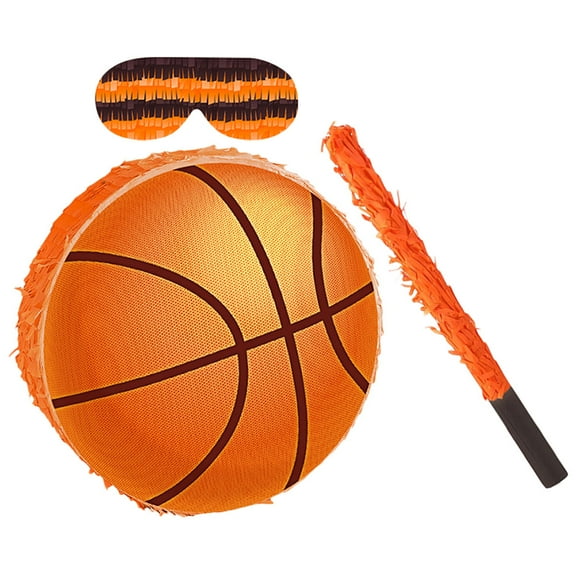 Homoyoyo Basketball Pinata Orange Durable Cardboard Party Decoration with Stick and Blindfold for Sports Theme