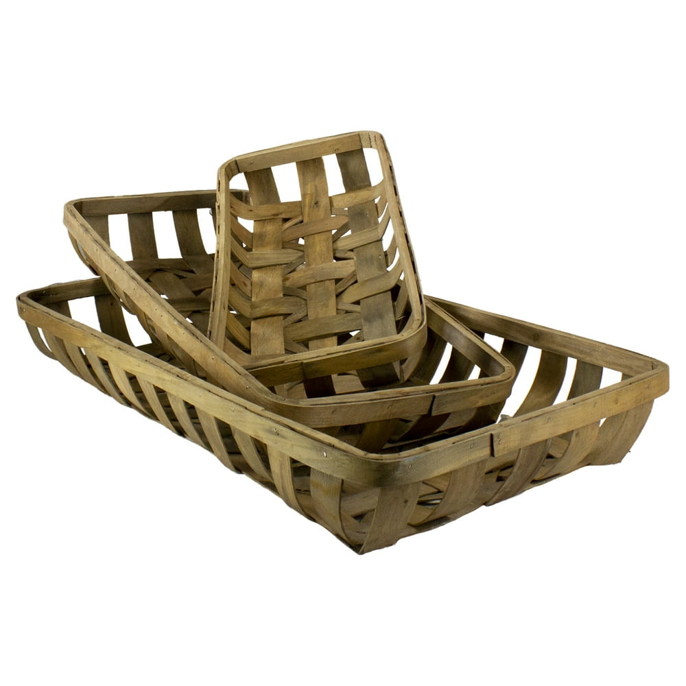 Set of 3 Brown Rectangular Woven Tobacco Baskets 32.75"