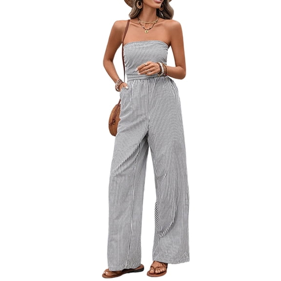 Women'S Casual Strapless Jumpsuits Off Shoulder Sleeveless Backless Romper