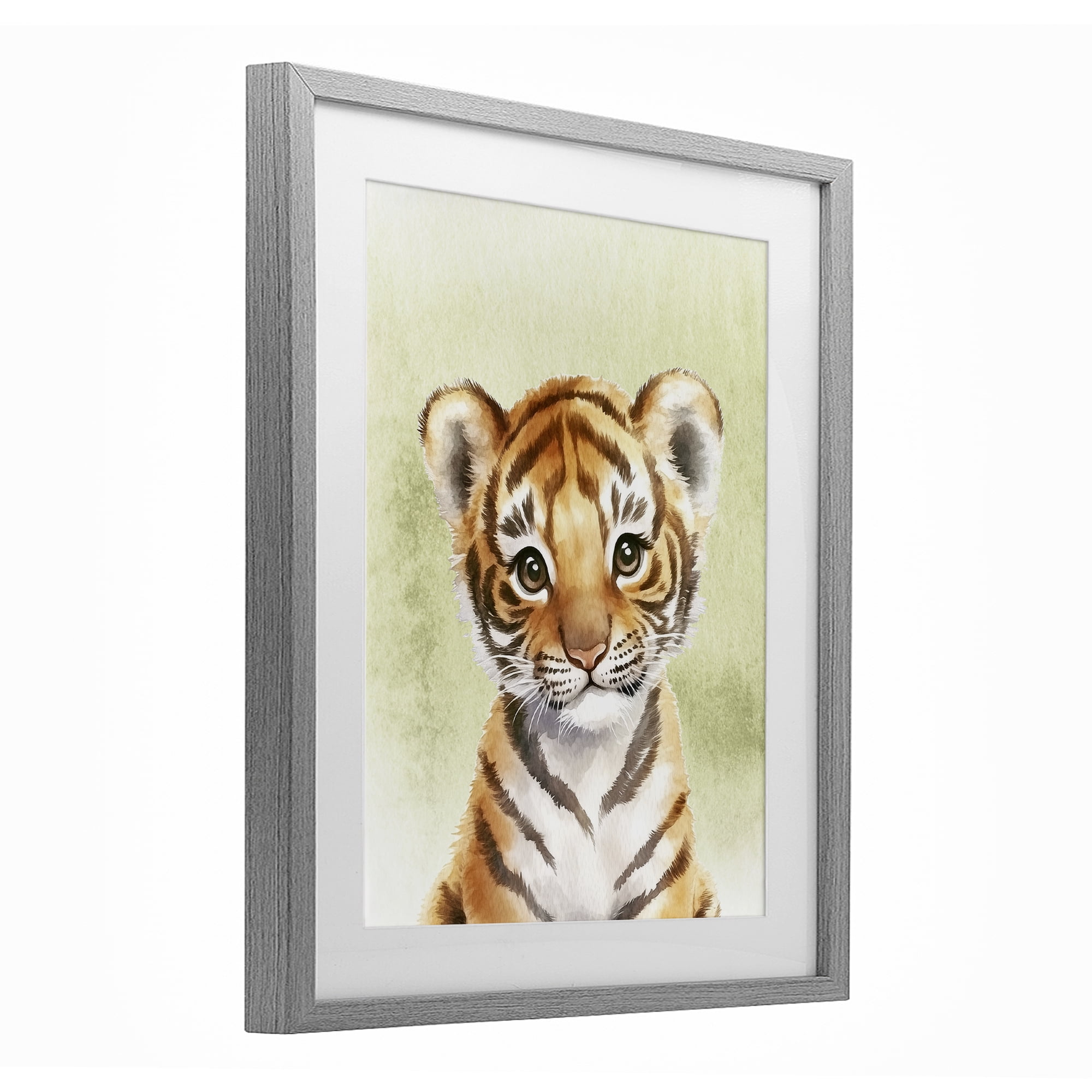 Stupell Industries Jungle Friends Baby Tiger Gray Framed Print Under Glass, design by Christine Simpson Art