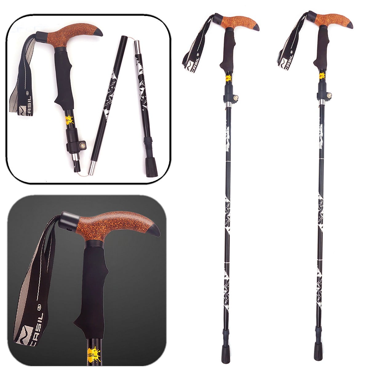 1x Adjustable Folding Walking Stick Trekking Pole Cane W/ Lock Ultralight Hiking 