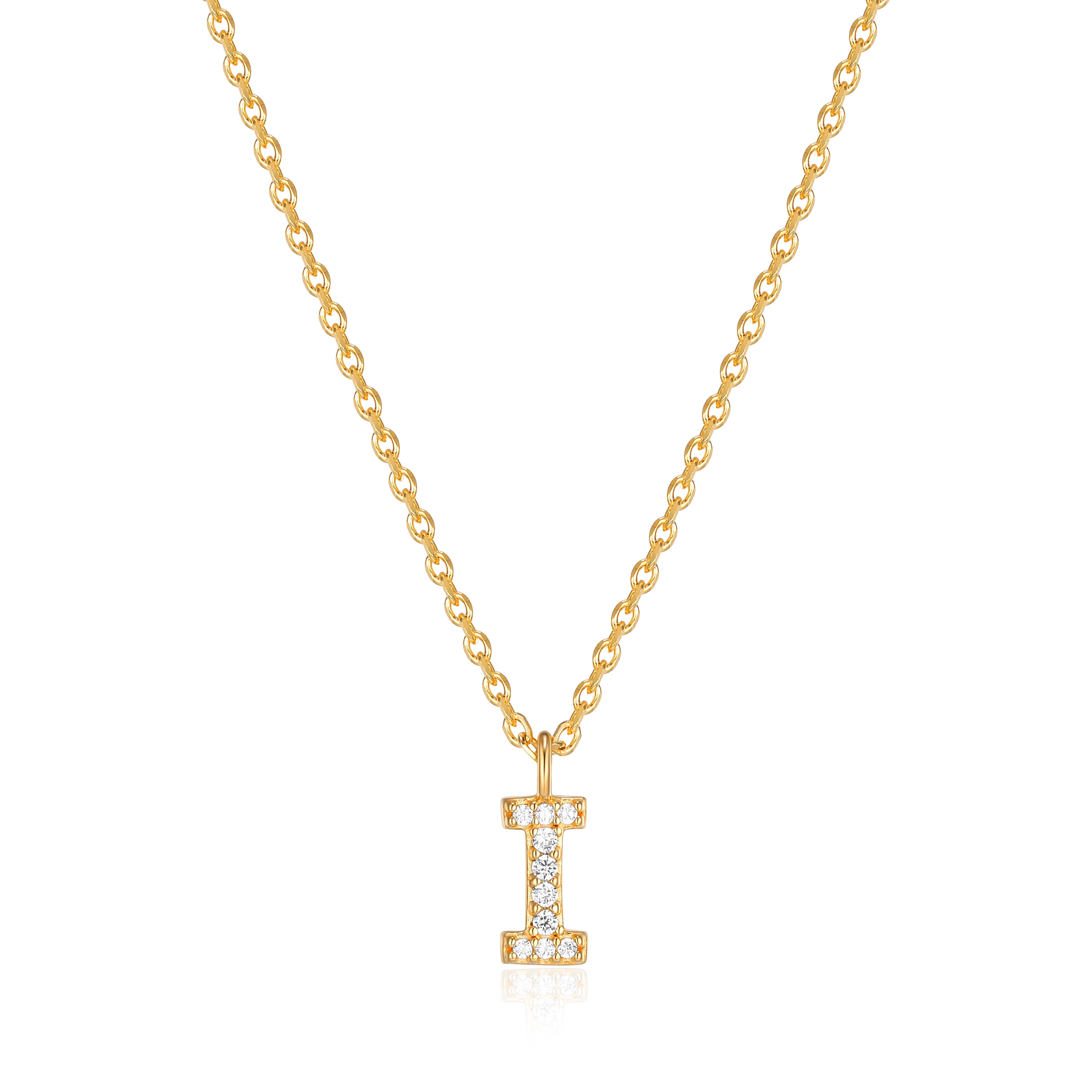 Forever Facets "I" CZ Necklace in Gold over Sterling Silver, Adult Female