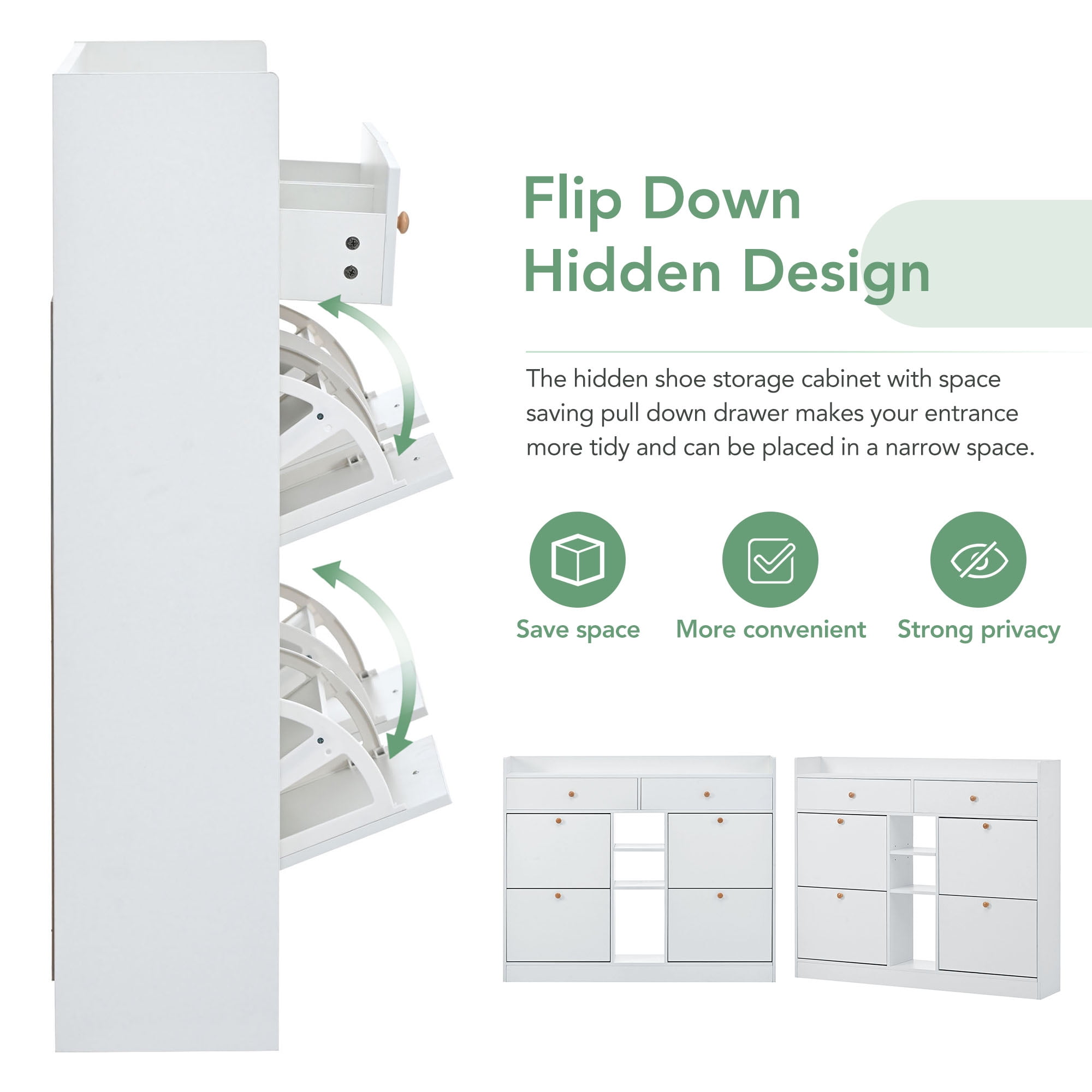 Aukfa Modern 4 Flip Drawers Shoe Cabinet for Entryway Free Standing Shoe Organizer - White