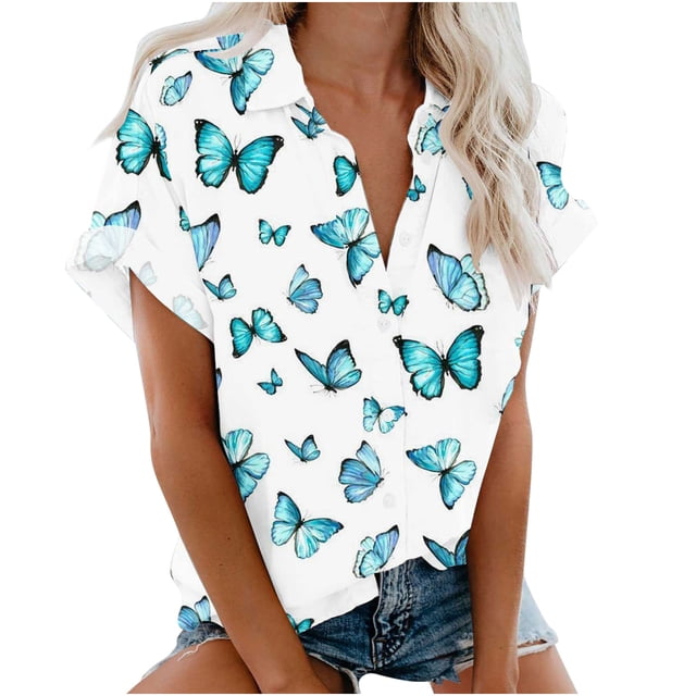 Blusa con estampado floral de manga corta con cuello en V para mujer OAVQHLG3B Store lin121212
