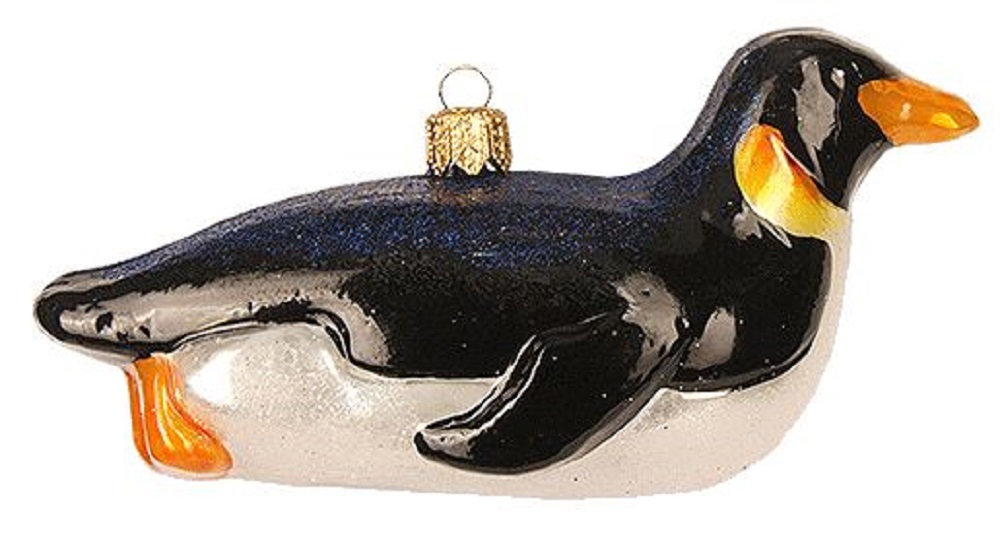 Sledding Penguin on Belly Polish Glass Christmas Tree Ornament