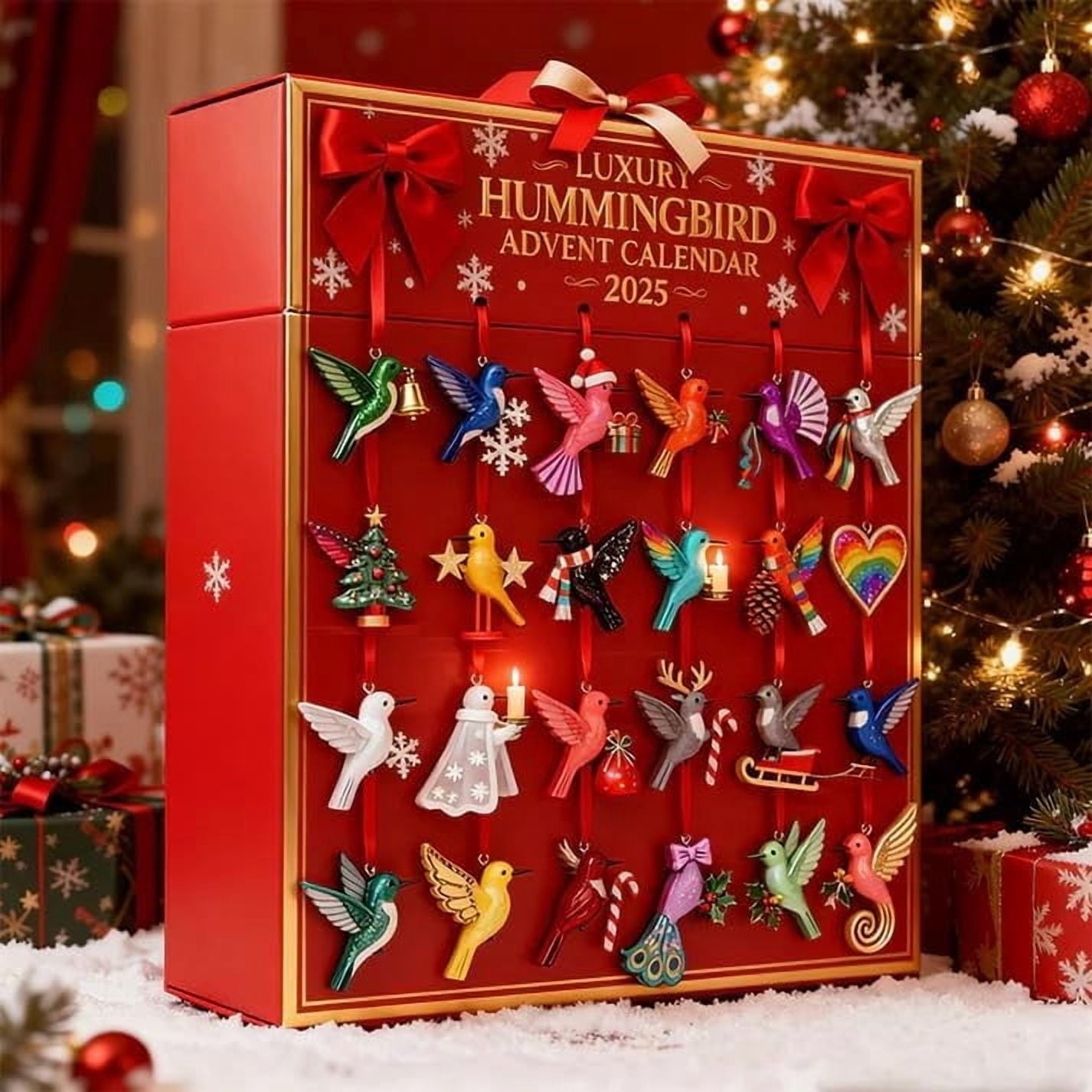YiJuHui 3pcs Hummingbird Ornaments Advent Calendar - 24 Unique Christmas Tree Decorations with Festive Bird Designs for Holiday Home Decor & Nature Lovers