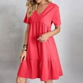 thumbnail image 2 of Hot Pink Ladies Short Sleeve Dresses for Juniors Vneck Spandex Casual High Leg Basic Midi Knee Length Fall Summer Dresses 2025 Clothing Fashion Country Concert Y2K XL, 2 of 8