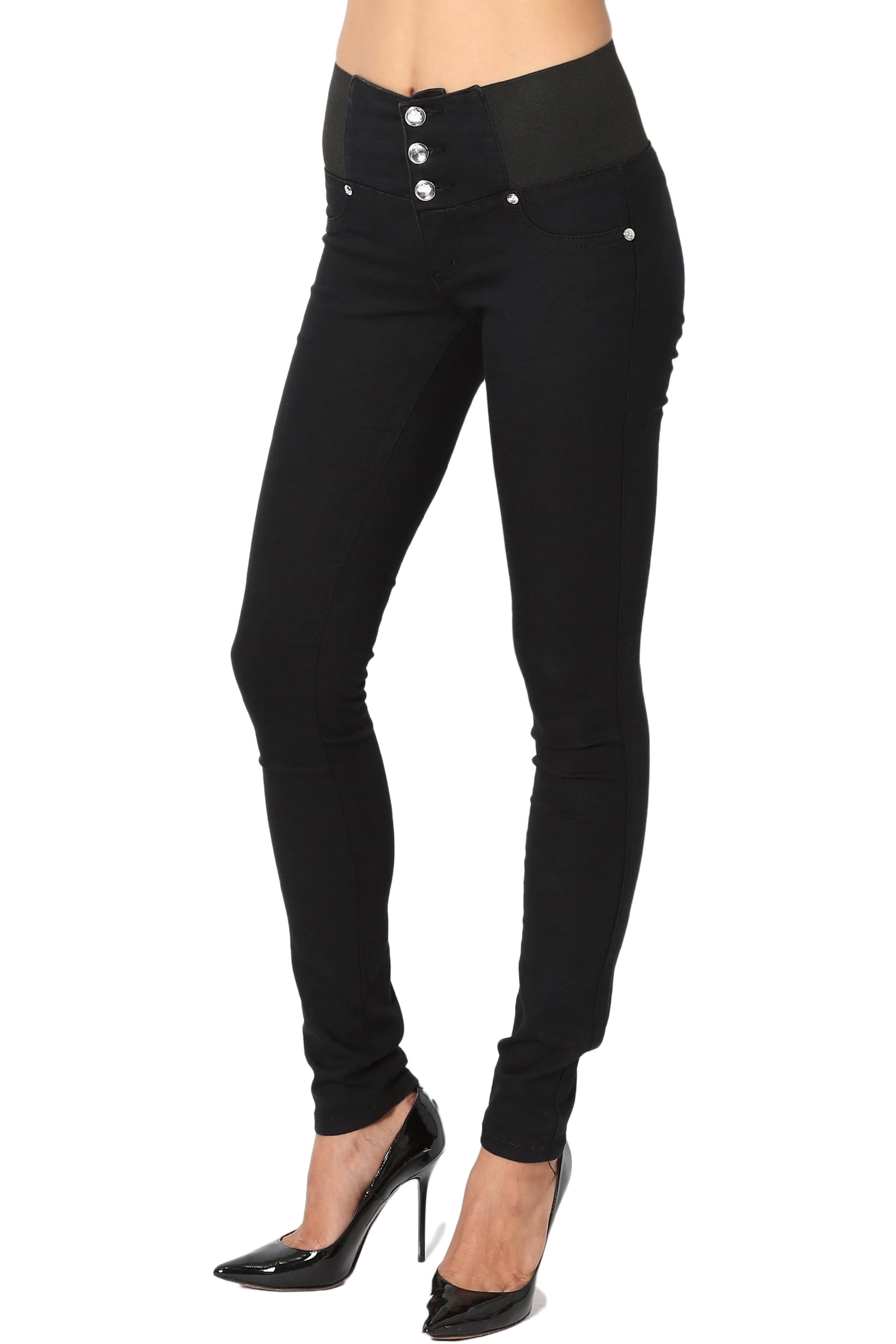 TheMogan Women's Curvy Butt Elastic Waist Comfort Stretch Skinny Jeans ...