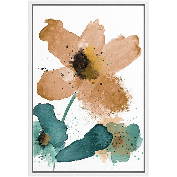 wall26 Framed Canvas Wall Art Large Orange and Green Flowers Floral Plants Watercolor Abstract Contemporary Expressive for Living Room, Bedroom, Office - 24x36 inches