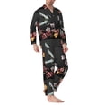 thumbnail image 2 of Naloa Butterfly with Fowers Men’s Pajamas Set - Long Sleeve Button Down Sleep Shirt and Pajama Bottoms Sleepwear Set-Large, 2 of 7
