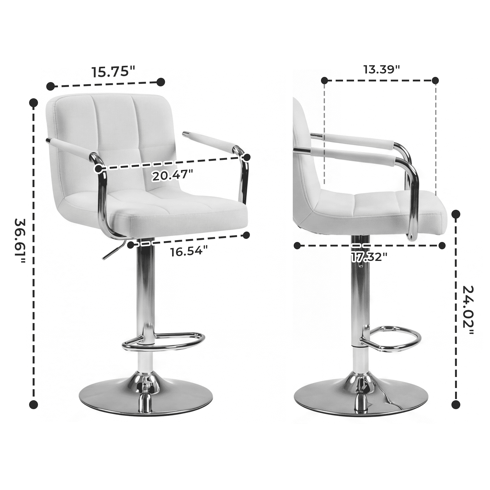 Alvantor 2-Pack Bar Stools, PU Leather Height Adjustable Swivel/ Arms Barstools, Hydraulic Kitchen Counter Height Bar Chairs, Made of Waterproof Polyurethane Leather Material