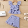 thumbnail image 6 of Hrsba Girls Summer Outfits Ruffle Sleeve Bow Top Ribbed Ruffle Shorts 2 Piece Set Crew Neck Top Apparel, 6 of 6