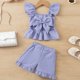 thumbnail image 5 of Conjunto de camiseta sin mangas con cuello redondo para niña, vestido sin mangas con botones finos para niña, falda francesa ceñida con cintura fruncida y volantes, conjunto de poliéster para niña, 5 of 8