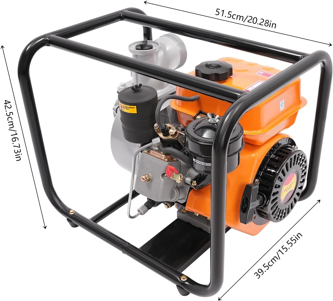 4-Stroke 196CC Diesel-powered Water Pump, 3 inch Trash Water Transfer Pump, Portable High Pressure with 24.61ft Hose, Diesel Water Pump for Irrigation Pool