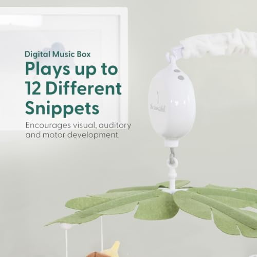 HYPERLIVING The Peanutshell Crib Mobile for Boys or Girls - White Musical Baby Crib Mobile with 12 Lullabies, Jungle Animal, Baby Safari Animals Nursery Decor