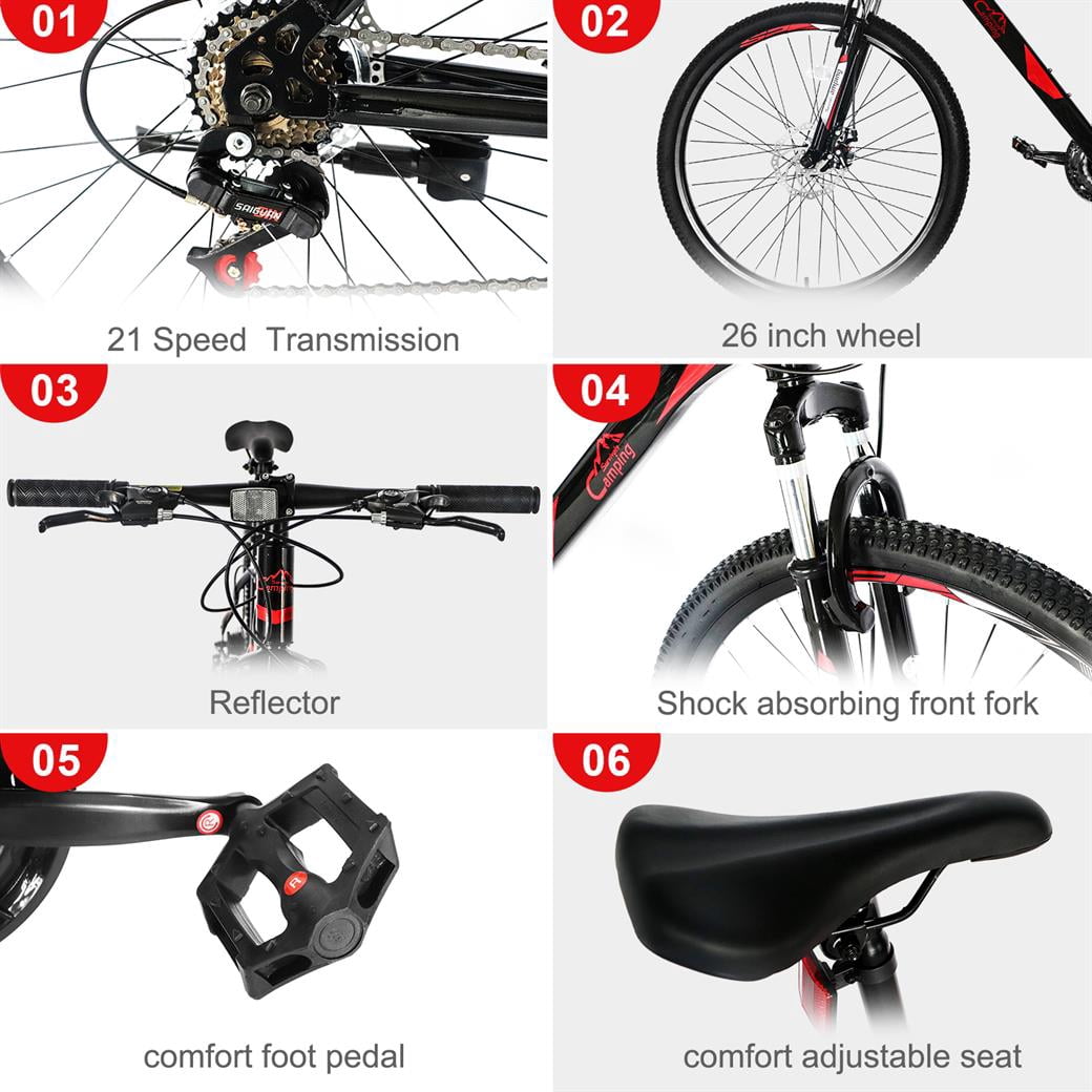 26 Inch 21 Speed ​​Explorer Red Black Mountain Bike