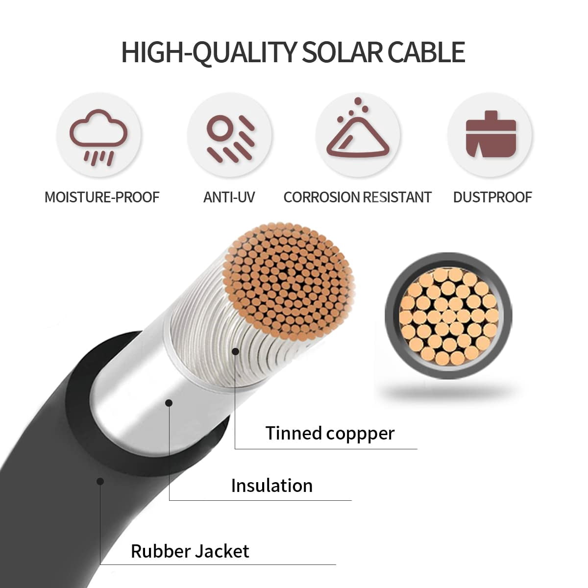 JJEAN-Solar Panel Extension Cable - TUV Listed 1Pair 10AWG 6FT Solar Extension Cable Black ＆ Red, PV Cable Wire with Male/Female Connectors