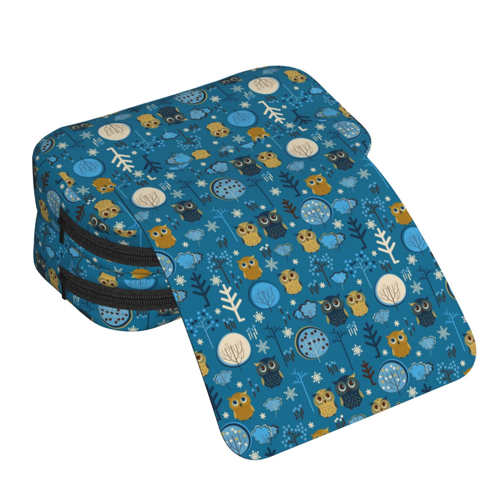 Rateoe Cute Colorful Owls And Trees Pattern Double Clamshell Pen Case, Storage Organizer with Two Zipper Compartments– Holds Up to 50 Pencils & Pens