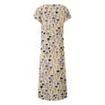 thumbnail image 4 of SMihono Robe Maxi Bohème d'Été pour Femmes Grande Taille Robe d'Été Bohème pour Femmes Imprimée à Manches Courtes Smockée Fluide à Volants Robe de Fête Robe Maxi de Plage Robe Évasée de Plage, 4 of 5