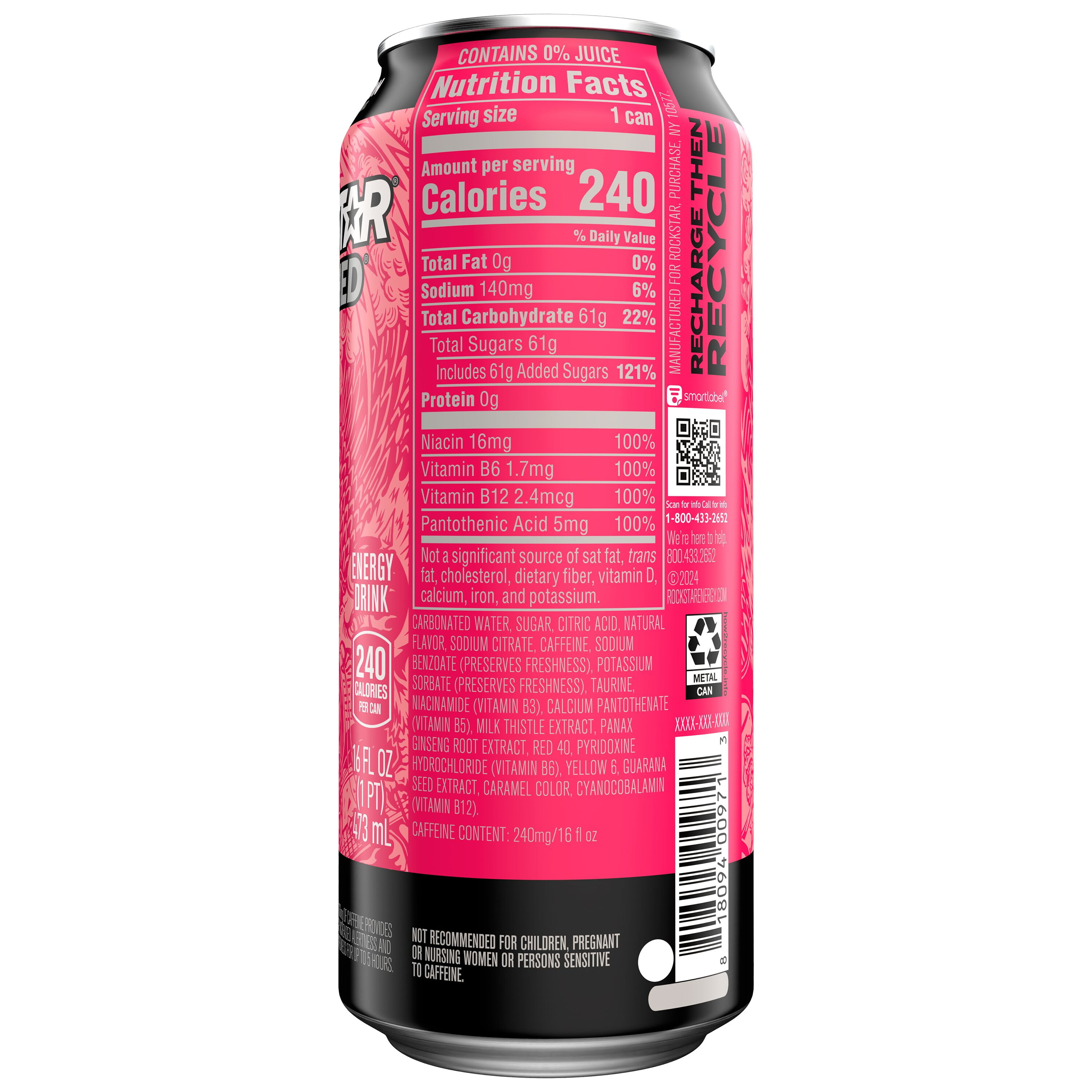 (4 pack) Rockstar Punched Watermelon Energy Drink, 16 fl oz, 1 Count Can