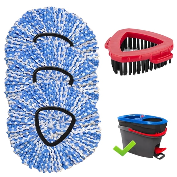 3-Pack Spin Mop Replacement Head with 1 Scrub Brush for OCedar RinseClean Spin Mop Refill 2-Tank System Microfiber Deep Cleaning Machine Washable and Easy-to-Replace