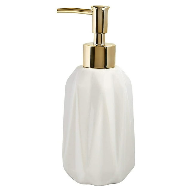 Dispensador de jabón líquido de cerámica de 295 ml con bomba recargable para jabón líquido y loción de baño (blanco)