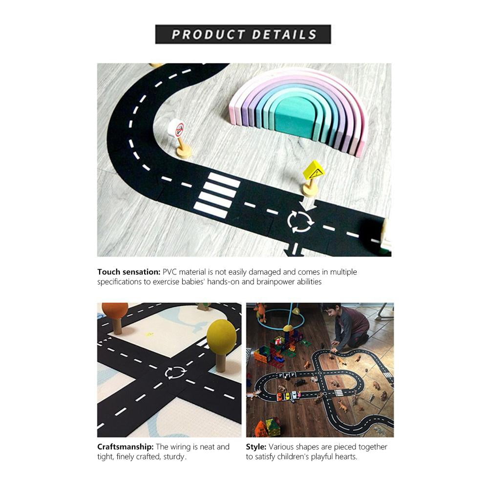 Flexible Rubber Road Puzzle Track Pieces,Waterproof Modular Puzzle Car Highway Tracks,Gift for Indoor