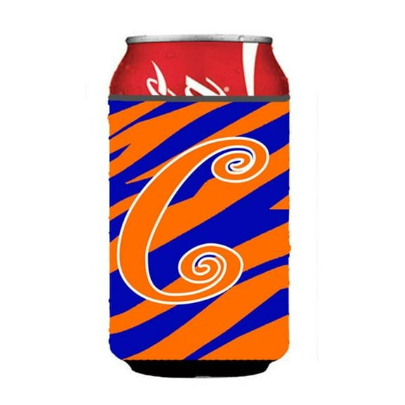 Letter C Initial Monogram - Tiger Stripe Blue And Orange Can Or Bottle  Hugger