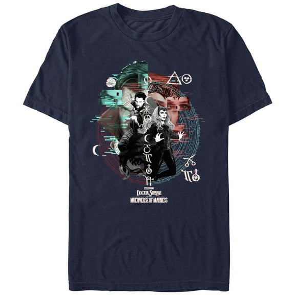 Men's Marvel Doctor Strange in the Multiverse of Madness Wanda and Strange Glitch Graphic Tee Navy Blue 2X Large