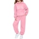 thumbnail image 1 of Conjunto de sudadera con capucha de manga larga para niños con estampado en forma de corazón y pantalones deportivos con lazo en las piernas, conjunto deportivo informal de dos piezas para niños, poli, 1 of 5