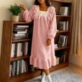 thumbnail image 4 of QUNYINEY Winter Nightgowns for Women Pink Flannel Long Sleeve Soft Sleep Dress Square Neck Ruffle Warm Loose Long Womens Loungewear, 4 of 8