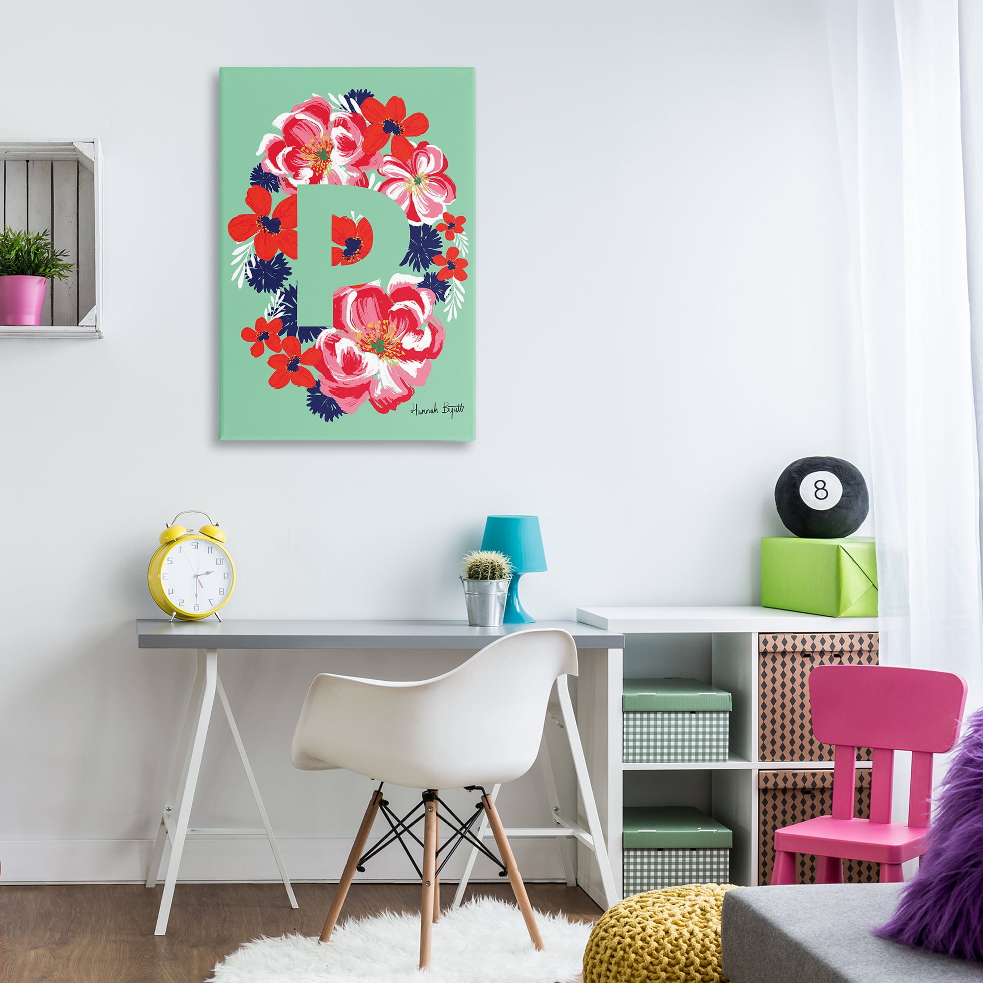 Stupell Industries Floral Bloom Letter P Botanical & Floral Painting Gallery Wrapped Canvas Art Print Wall Art, 24 x 36