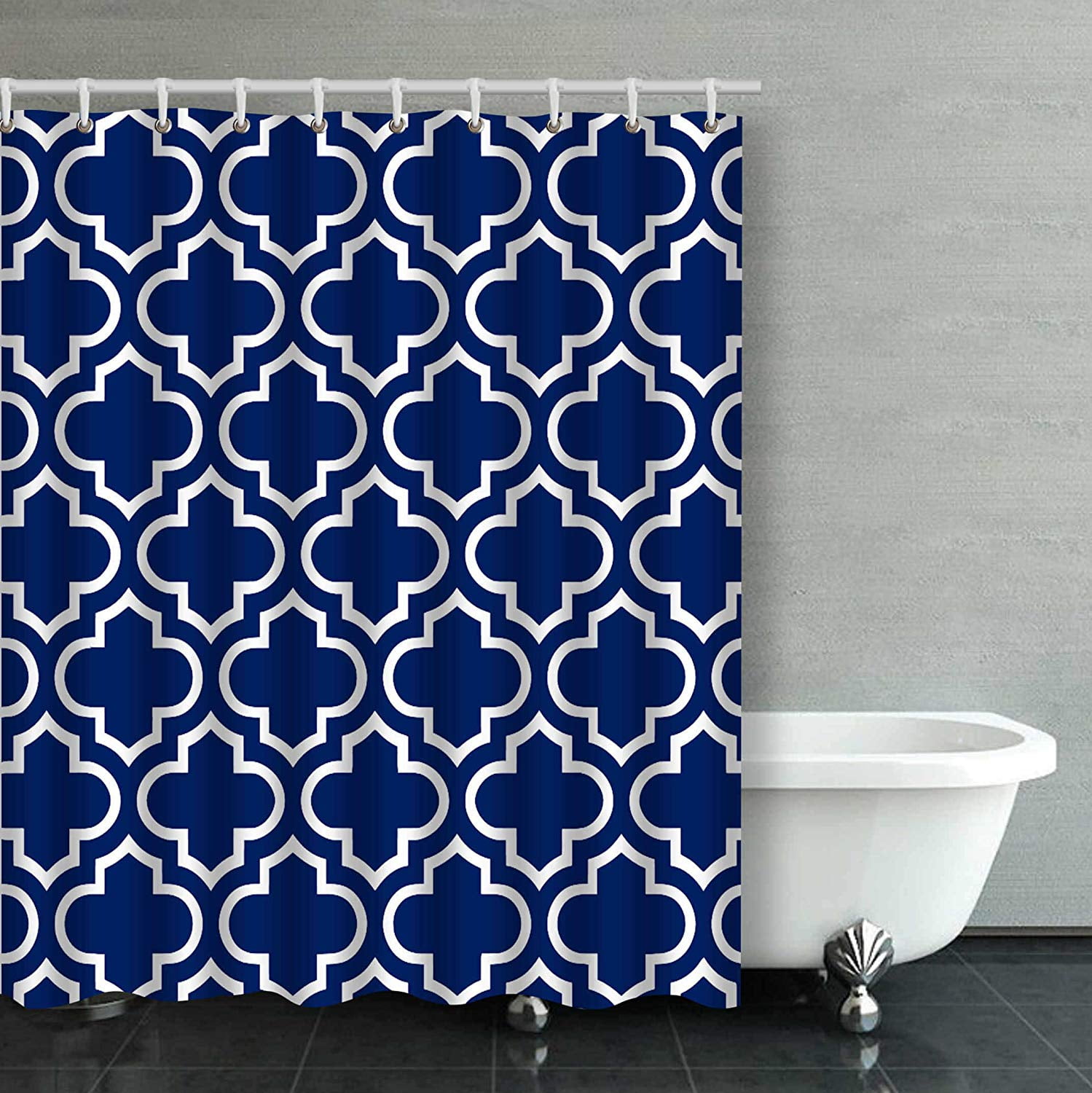 BPBOP Royal Blue And White Moroccan Quatrefoil Design Classic Stripes Brief Design Bathroom