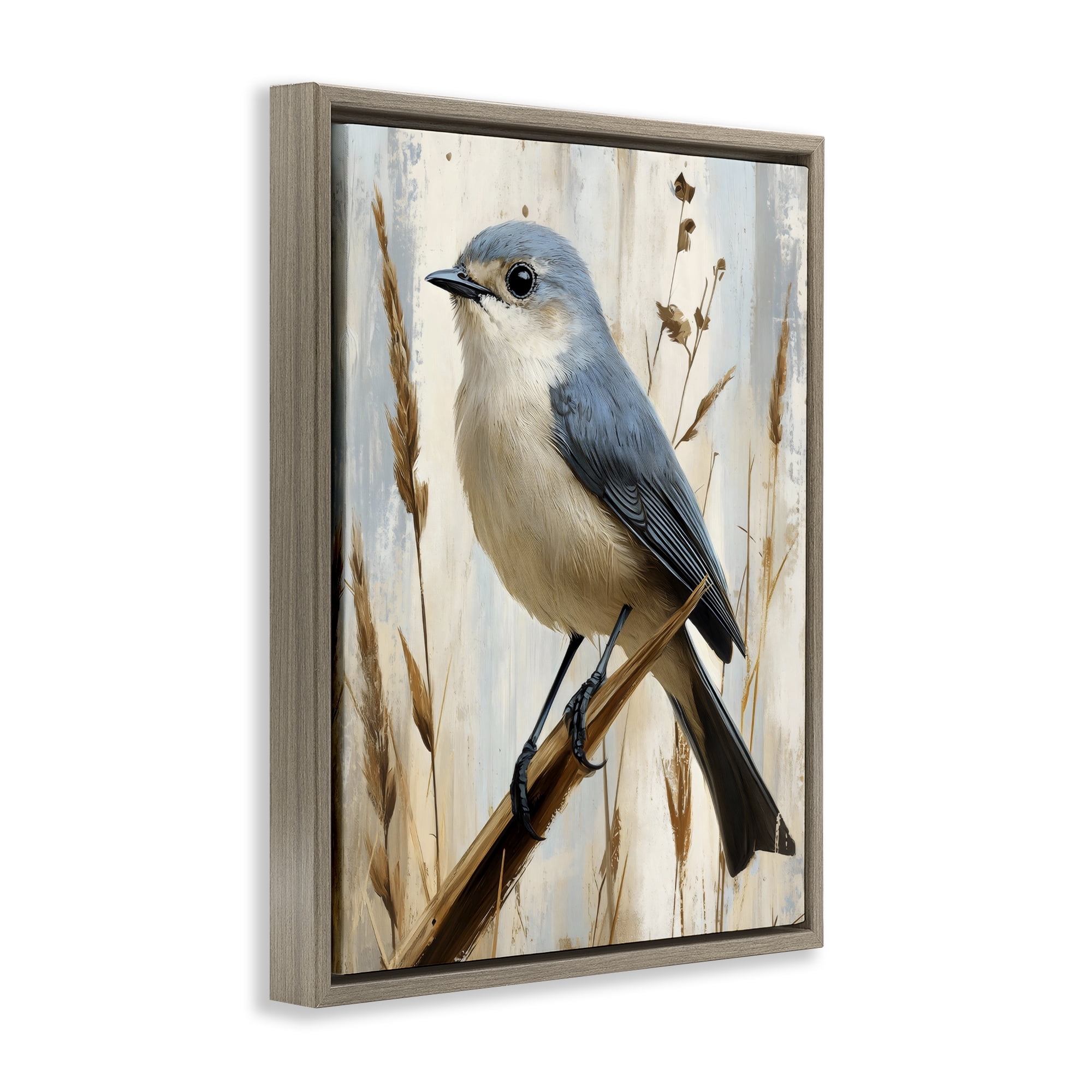 Stupell Industries Bluebird on Tall Glass Perch Brown Framed Floater Canvas Wall Art, design by Creative Studio