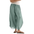 thumbnail image 7 of Comfy Women's Pants Cropped Lace Hem Pants Summer Boho Drawstring High Rise Wide Leg Lounge Trousers with Pockets Green 2XL, 7 of 7