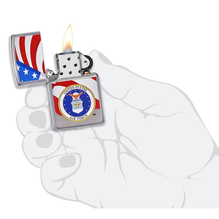Zippo U.S. Air Force Crest and Flag Street Chrome Pocket Lighter