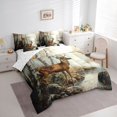thumbnail image 2 of Castle Fairy Vintage Oil Paint Spotted Deer 7-Piece Twin Bedding,Autumn Birch Creek Pine Bedding Comforter Set,Ochre Brown Cream,Reversible, 2 of 7