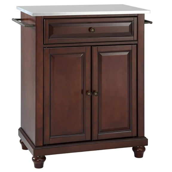 CAMBRIDGE STAINLESS STEEL TOP PORTABLE KITCHEN ISLAND IN VINTAGE MAHOGANY FINISH