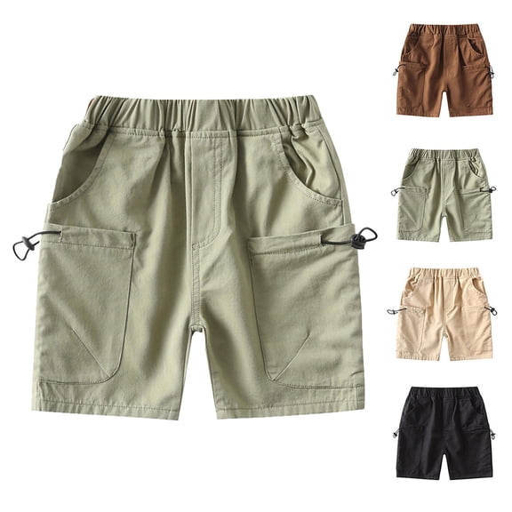BCSIOAOI Toddler Boy Shorts Cotton Fashion Casual Shorts Pockets Solid Five Quarter Shorts Green 3-4T